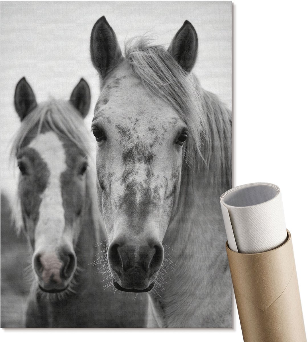 Coloray Polycanvas Wandposter - Paarden Bij Elkaar, Fotografie - A4 - Zwart-wit Poster - Rechthoek - Canvasposter - Woonkamer, Slaapkamer, Kantoor - Klassiek