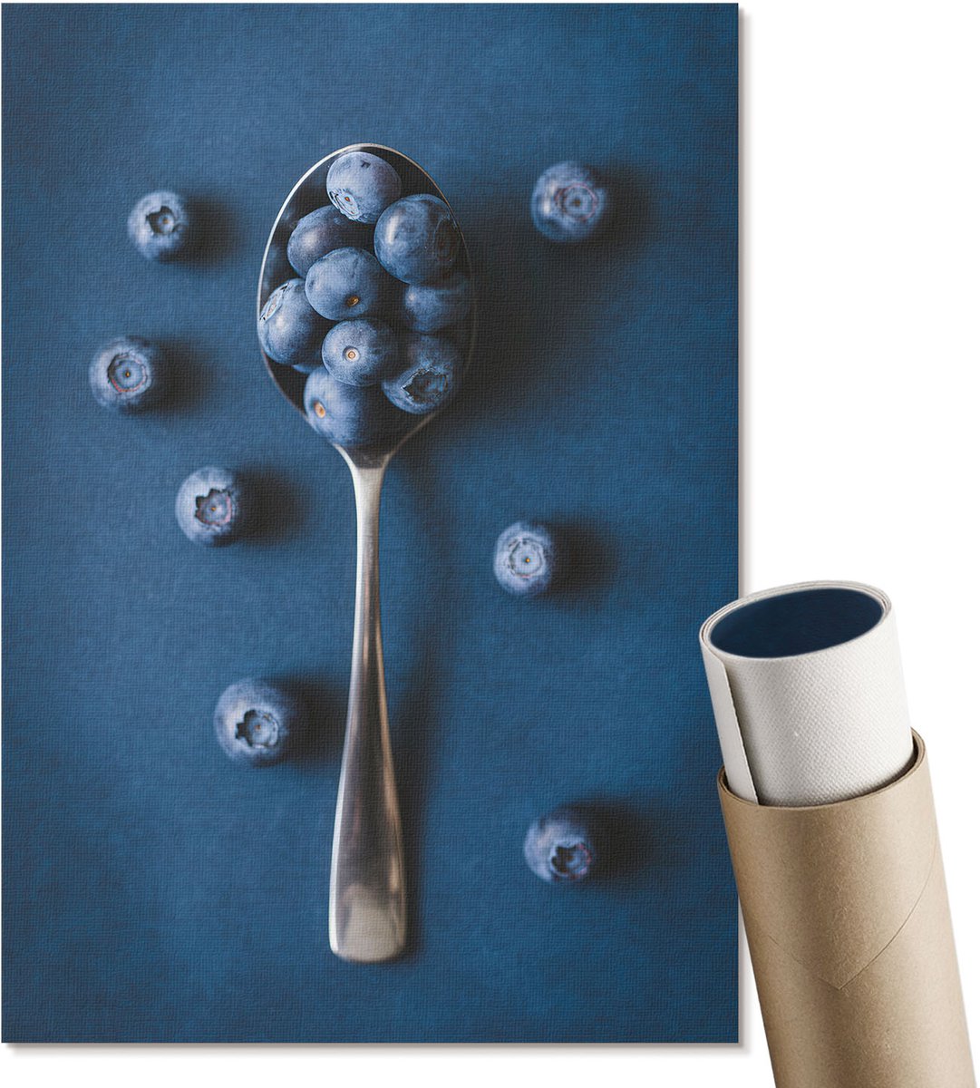Coloray Canvas Poster Polycanvas - Een Lepeltje Bosbessen, Fotografie - A4 - Blauw Patroon - Rechthoek - Wandkunst - Woonkamer, Slaapkamer, Kantoor - Modern