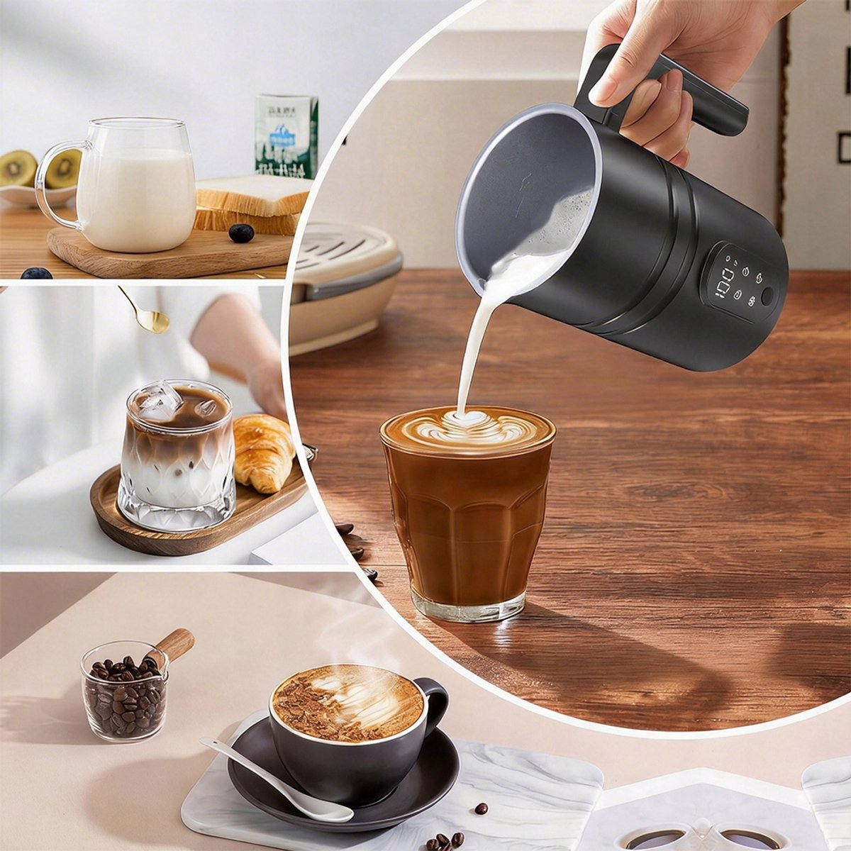 Elektrische Melkopschuimer - 4-in-1 Melkklopper - Koffieschuimer - 350 ml - Warm & Koud Schuim - 304 RVS Antiaanbak - 60-70°C - Automatische Uitschakeling - Antislip Handgreep - Milk Frother - Voor Latte & Cappuccino & Macchiato - Zwart — cadeau in Kookcadeaus - foto 2
