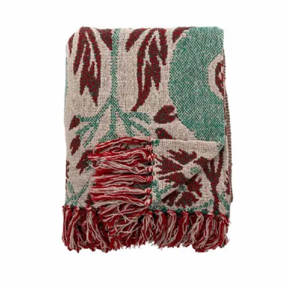 Bloomingville - Plaid Jangal met Bladpatroon - Gerecycled Katoen - 160x130cm
