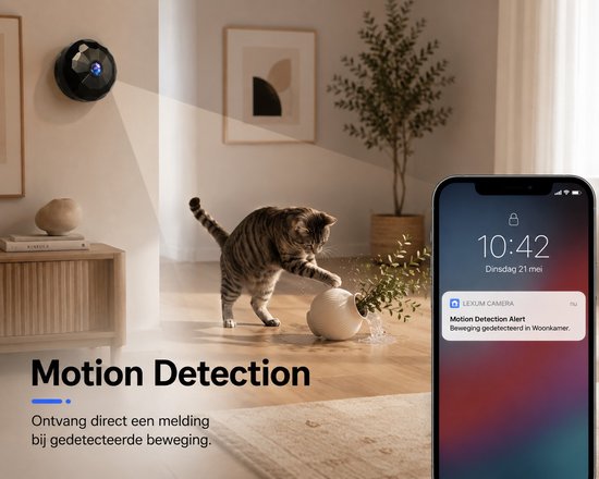 Lexum® Mini Beveiligingscamera WiFi - Draadloze IP Camera - Bewegingsdetectie - Nachtzicht - USB-C Oplaadbaar - App - Binnen & Buiten — afbeelding 2