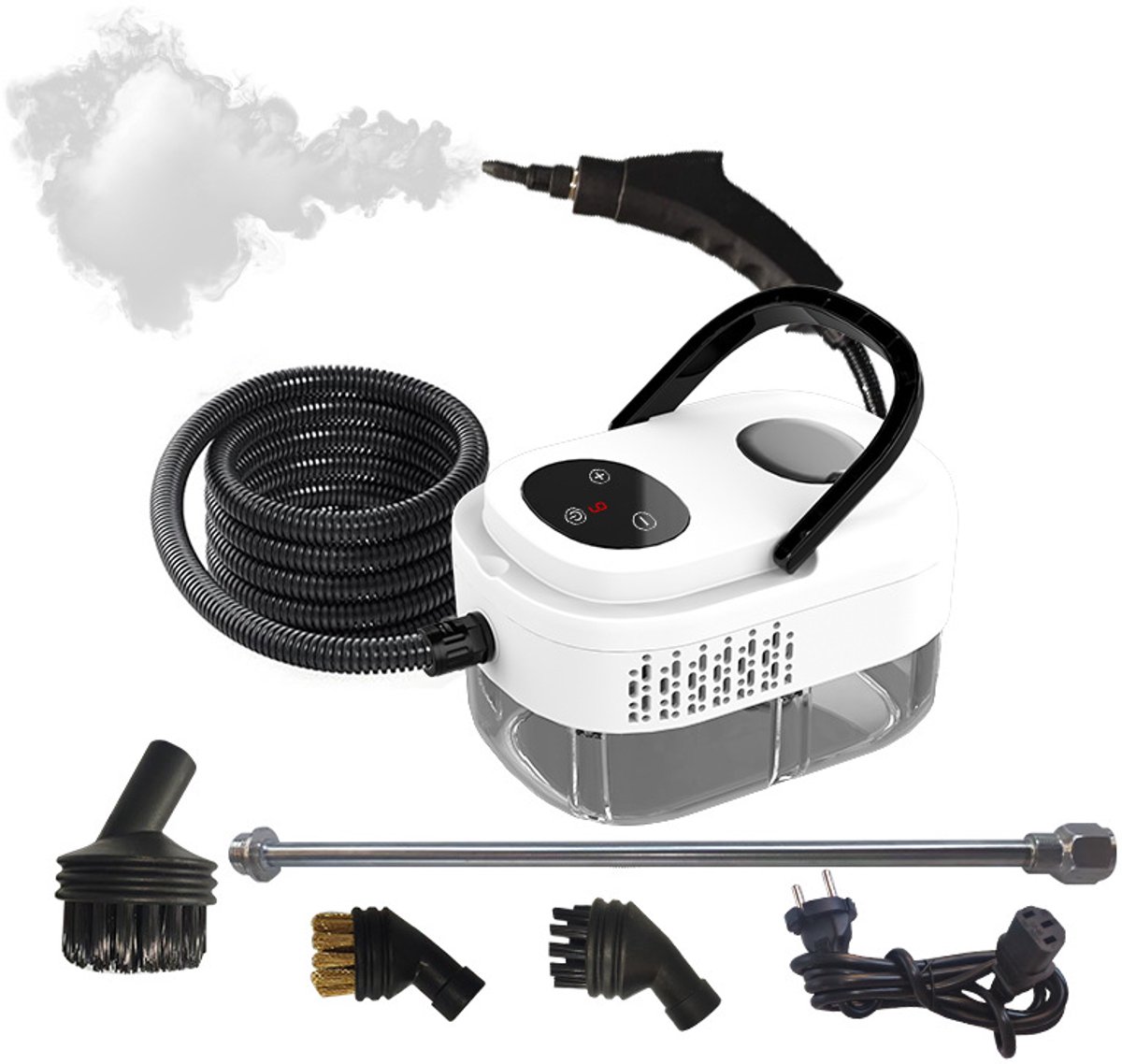 Handstoomreiniger met Smart Touch, 3 borstelkoppen, 2500 W krachtige stoomreiniger voor het verwijderen van vlekken thuis, draagbare stoomreiniger 1100 ml voor de auto