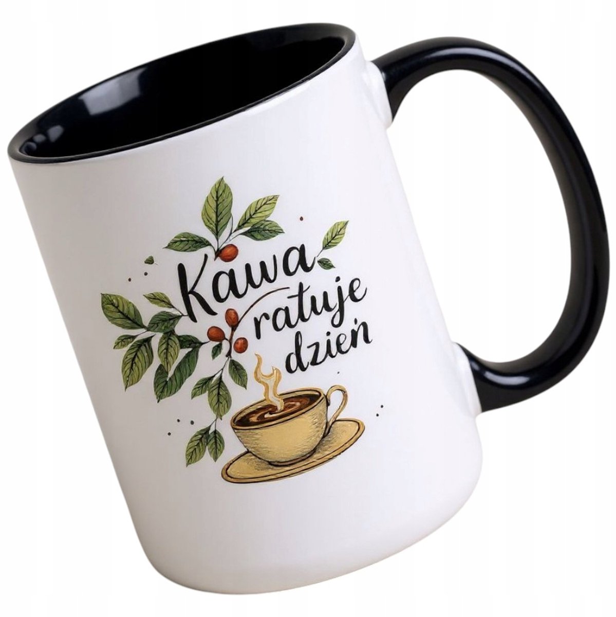 Koffiemok 'Koffie Redt de Dag' - Keramiek, Zwart/Wit, 450ml