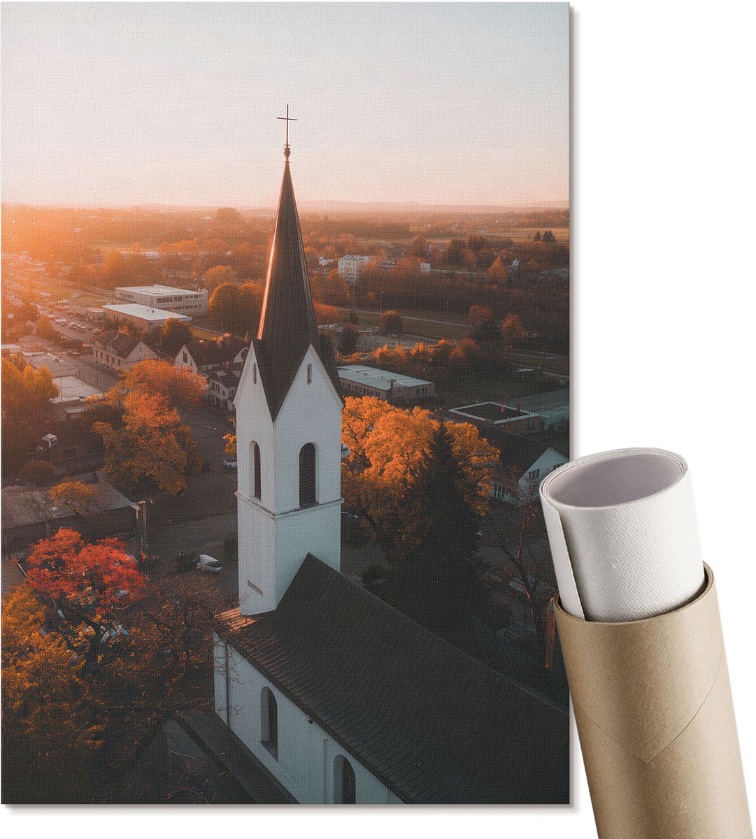 Coloray Polycanvas Wandposter - Lente Stad, Fotografie - A2 - Groen Wanddecoratie - Rechthoek - Muurkunst - Woonkamer, Slaapkamer, Kantoor - Klassiek