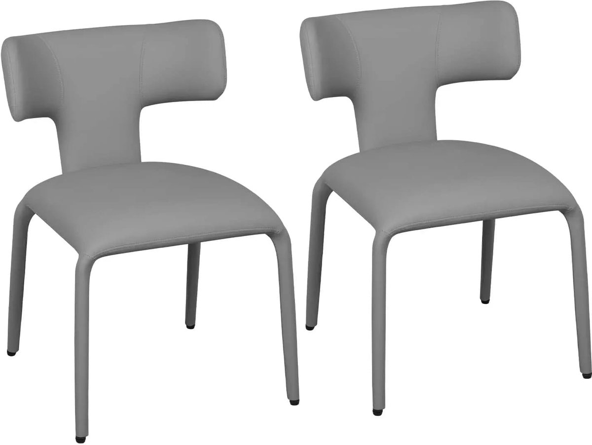 Klarven Eetkamerstoelen Leer grijs - Eetkamerstoelen Set Van 2 - Dining Chairs - Ergonomische gebogen rugleuning - Stabiel metalen frame - Draagvermogen 150 kg - Zitoppervlak 46x45cm