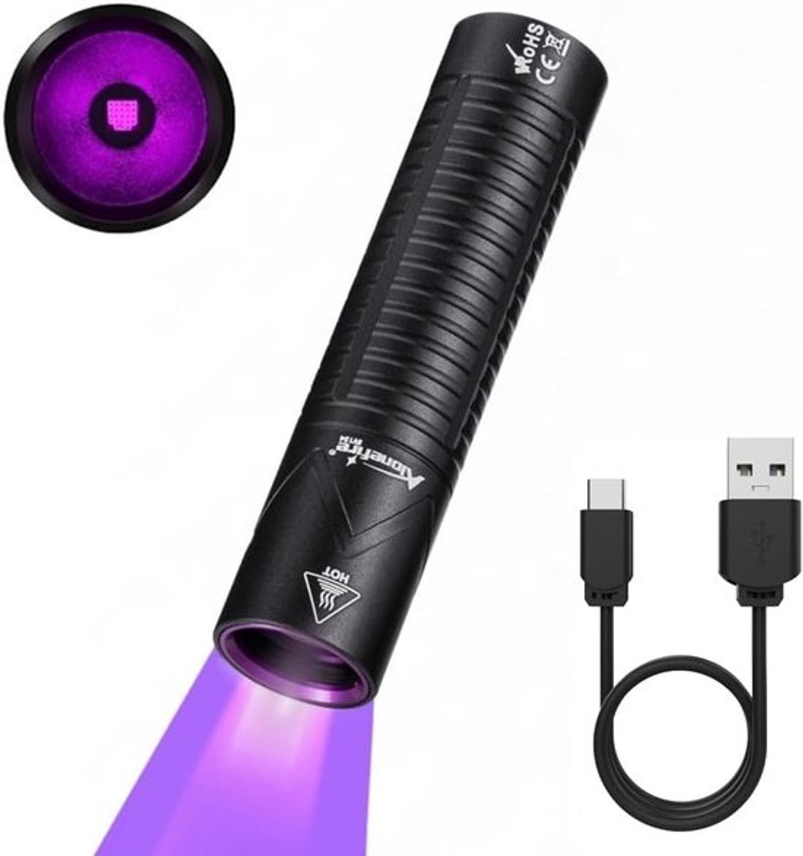 UV Zaklamp - Detectie Lamp - Vlekken Opspeuren - 365nm Golflengte - Compact Formaat - Zwart