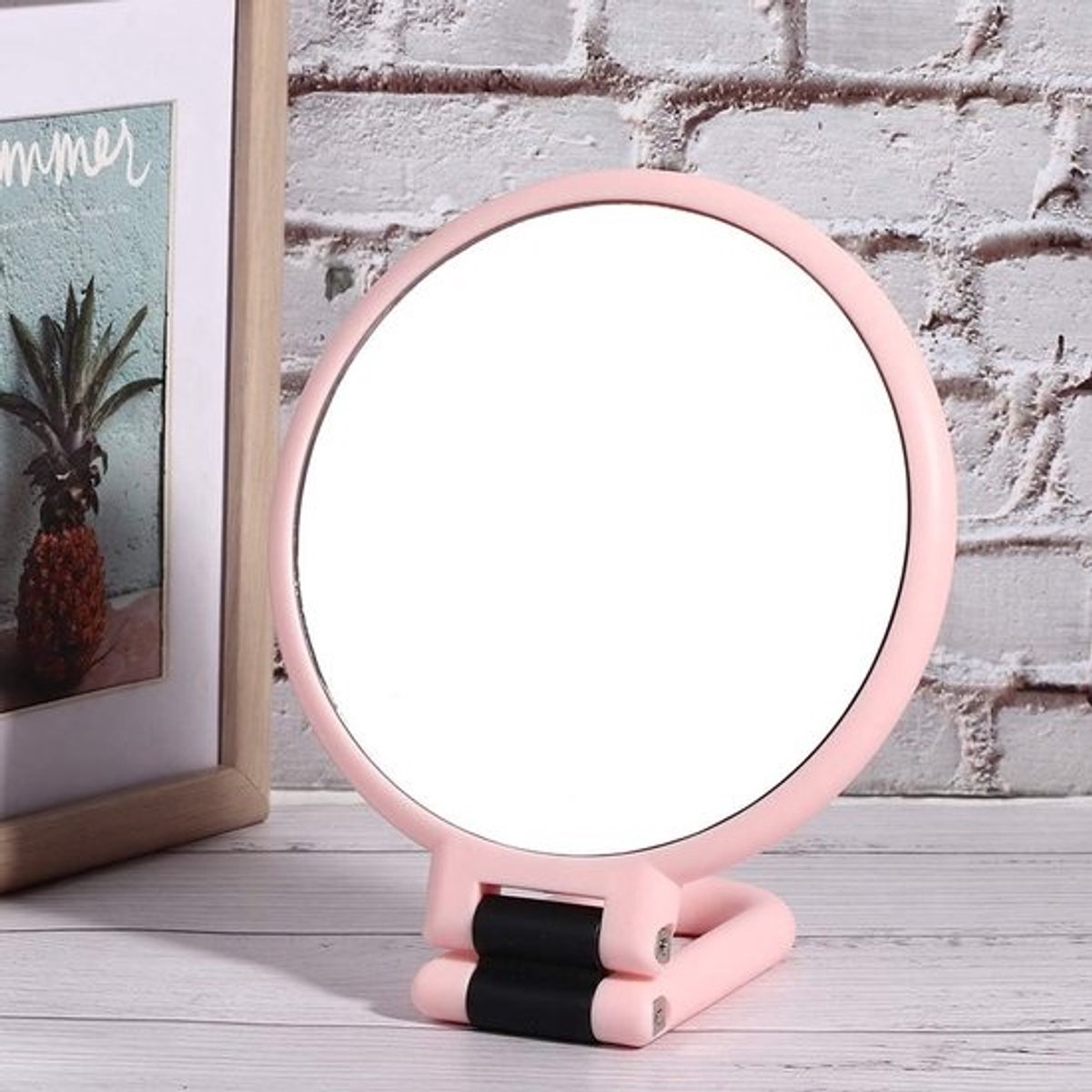 Vergrootspiegel Badkamer - Cosmetische Spiegel - Make-up Aanbrengen - 5x Vergroting Dubbelzijdig - 12cm Spiegeloppervlak - Roze