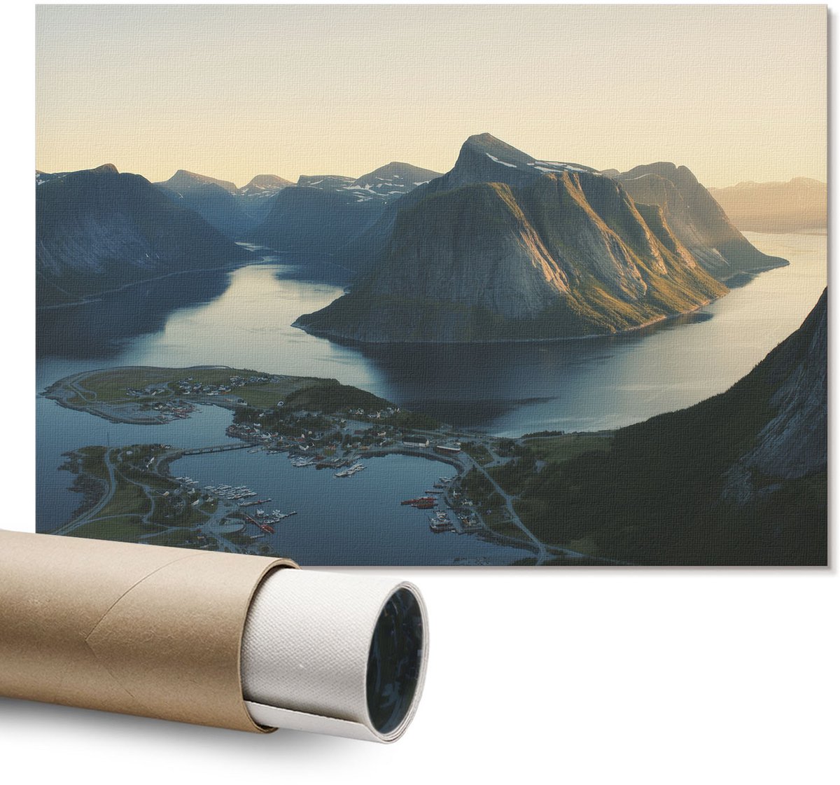 Coloray Polycanvas Wandposter – Bergfjorden, Grijs – A1 – Zwart-Wit Kunstwerk – Rechthoek – Canvas Wandposter – Slaapkamer – Klassiek