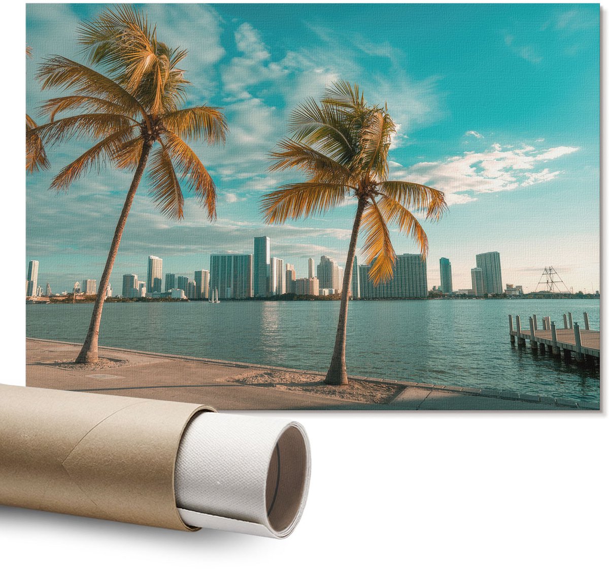 Coloray Polycanvas Wandposter – Tropisch Landschap, Turkoois – A1 – Groen Illustratie – Rechthoek – Wandkunst – Woonkamer – Klassiek