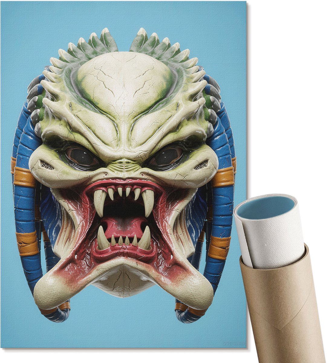 Coloray Polycanvas Poster - Alienmasker, Illustratie - A4 - Groen Wanddecoratie - Rechthoek - Decoratieve poster - Woonkamer, Slaapkamer, Kantoor - Popcultuur