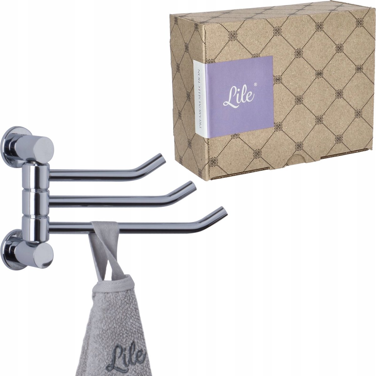 Lile Starlight Wandrek voor Handdoeken, 3 Haken, Chroom