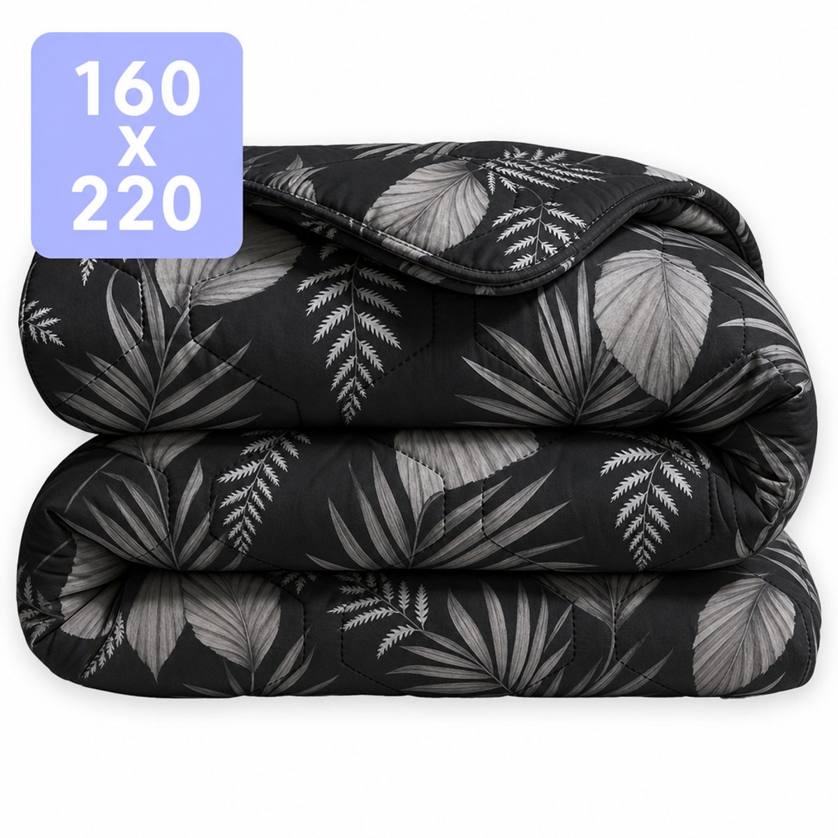 HappyBed Dekbed zonder overtrek 160x220 + instopstrook - Wasbaar Dekbed - Bedrukt dekbed zonder hoes - Hoesloos Dekbed - Twijfelaar dekbed - Black Leaves