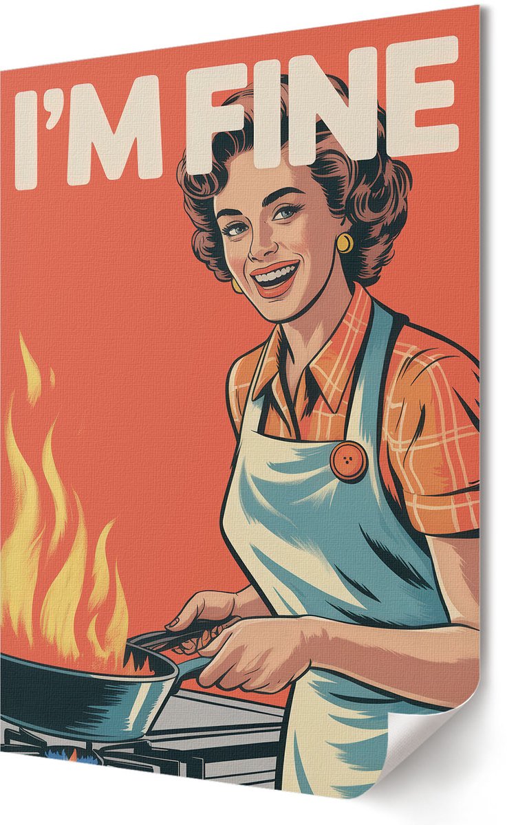 Coloray Canvas Poster Polycanvas - Het Gaat Goed Met Me, Illustratie - 420 x 594 - Oranje Decoratie - Rechthoek - Decoratieve poster - Woonkamer, Slaapkamer, Kantoor - Retro