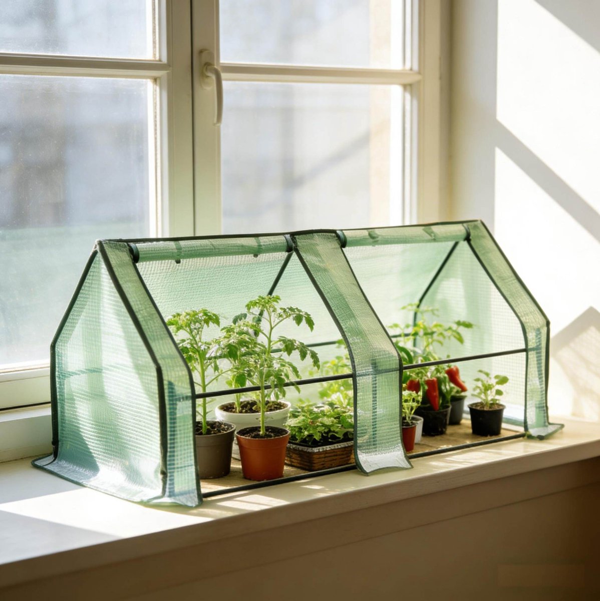 Wishdor Mini-kas - Voor tuin, balkon en terras - PE-afdekking en stalen frame - Met roldeuren en ventilatie - Groen - 180 x 90 x 90 cm