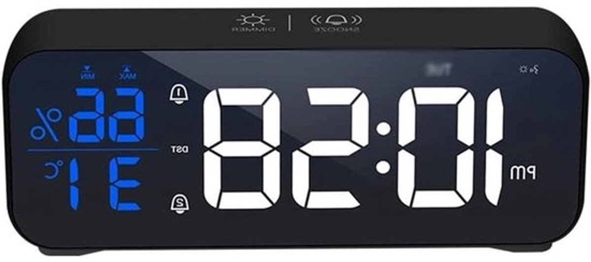 Digitale Muziekwekker - Tafelklok Slimme Klok - Wakker Worden - Spraakbesturing - Dubbel Alarm - Wit
