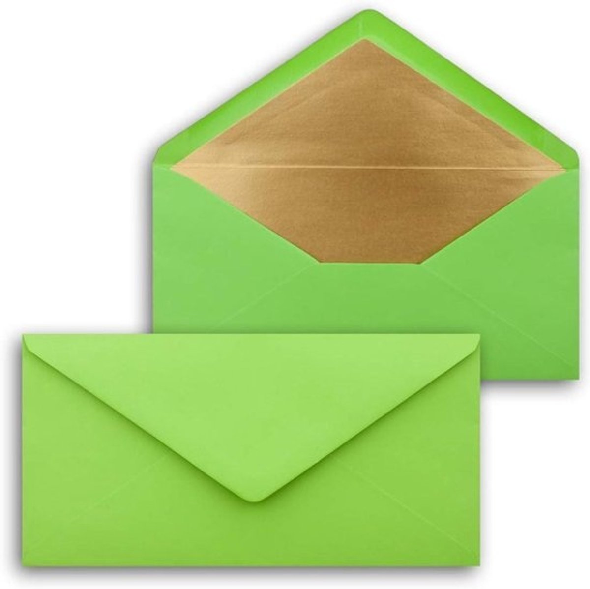 Enveloppen DIN lang - Lichtgroene enveloppen - Feestelijke post versturen - Goud-metallic voering - 110 x 220 mm - Lichtgroen