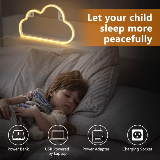 Warm Witte Wolk Neonlamp - Batterij of USB Aangedreven, Perfect voor Kamerdecoratie, Nachtlampje voor Slaapkamer, Bar & Feest — afbeelding 3