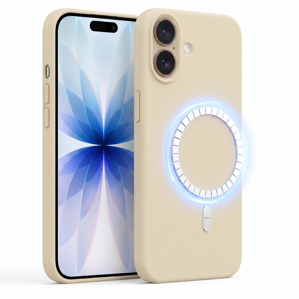 Hoesje geschikt voor Apple iPhone 17 - Hoesje geschikt voor Magsafe - Draadloos opladen - Gehard Glas - Creme