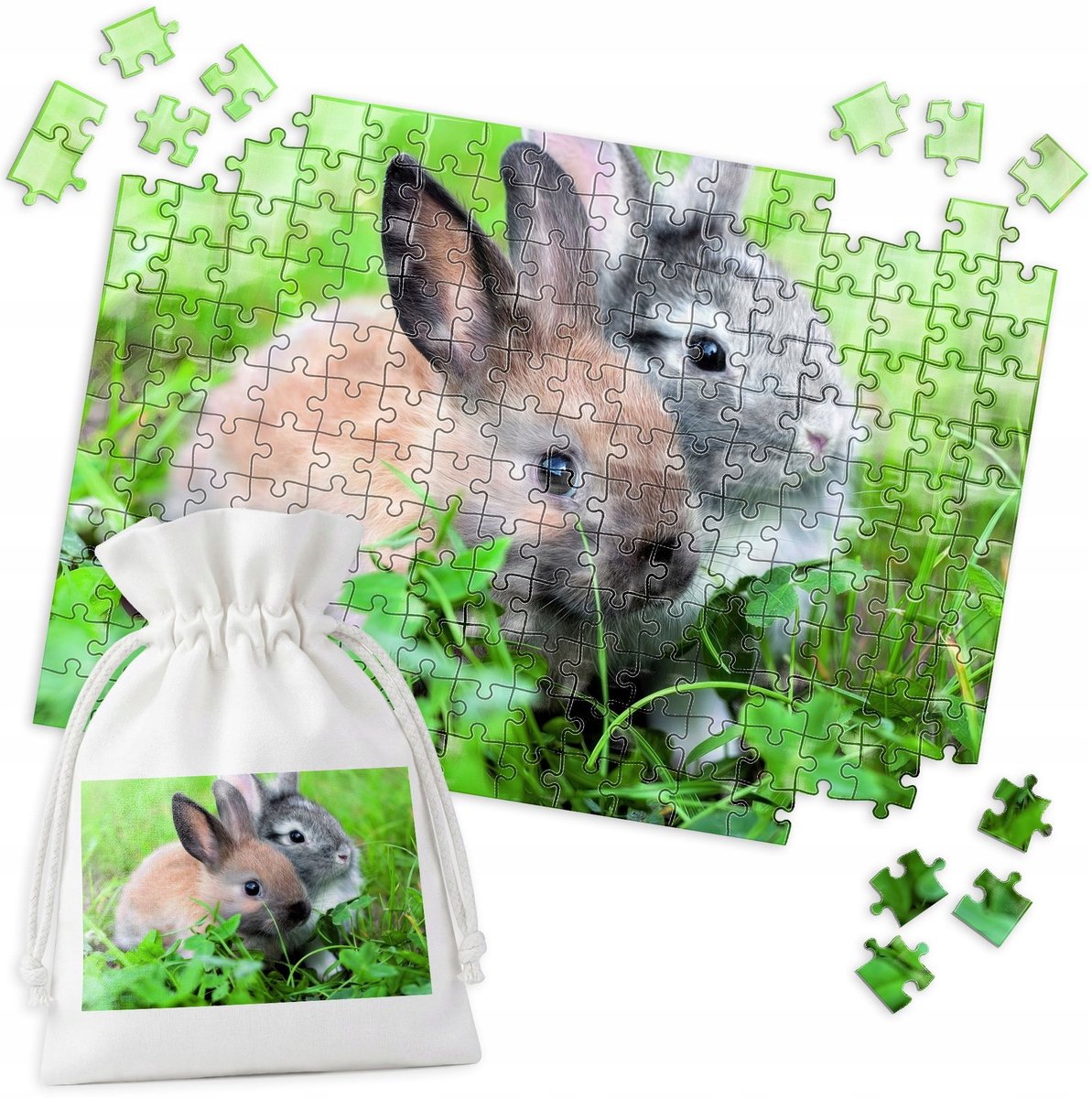 Traditionele Puzzel: Twee Konijnen op Gras - 192 Stukjes