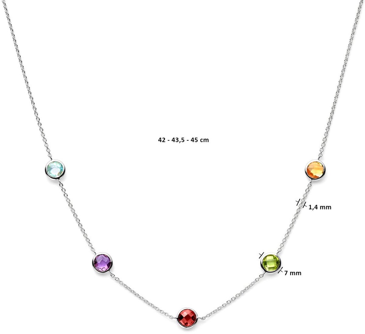collier kleurstenen 42 - 43,5 - 45 cm