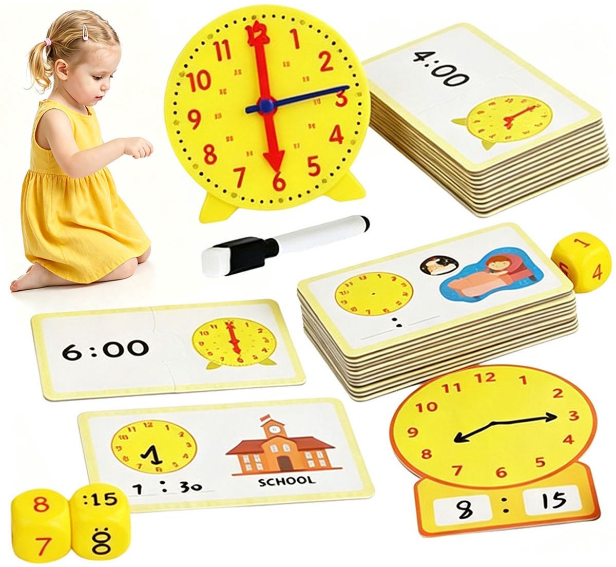 Montessori Leerklok – Tijd Activiteit 30-Stuk Set – Leer De Tijd Te Vertellen Met Praktische Leuke Puzzels En Activiteiten Voor Kinderen, Analoge En Digitale Tijdoefening