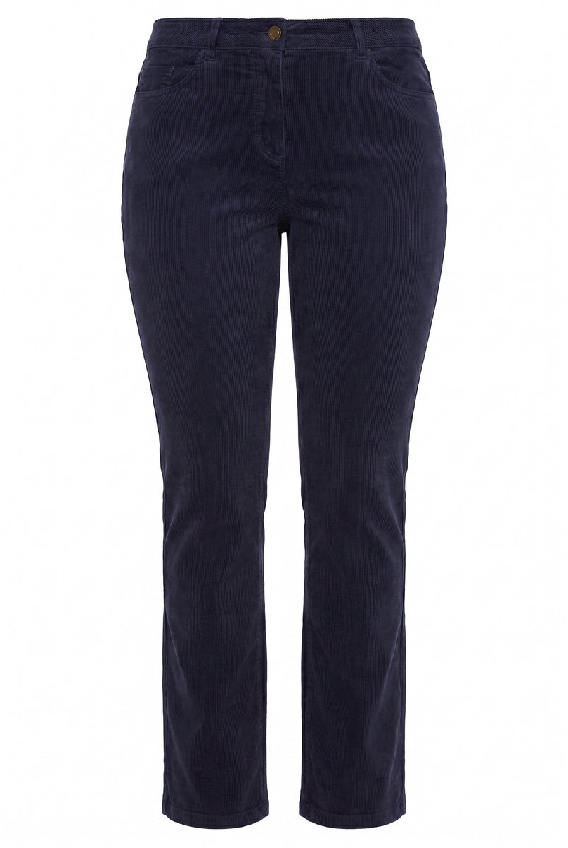 Ulla Popken - Dames - Corduroybroek Sarah bootcut smalle pijpen - Marine - Maat 48