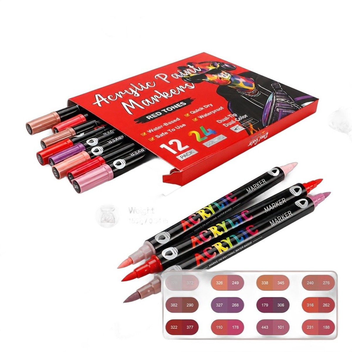 Currero Aquamarkers - Twinmarkers - Brushpennen - Stiften - Markeerstiften Op Waterbasis - Dual Tip - Tekenen En Kleuren - 12 Stuks - Art Marker Pen - Rood