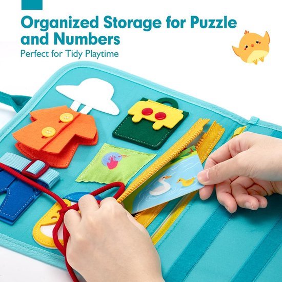 Busy Book Vanaf 1 Jaar - Quiet Book Vanaf 1 Jaar - Vilt Busy Board 2 - Montessori Speelgoed 2 Jaar - Motoriek Speelgoed Voor Reizen, Auto, Vliegtuig, Ideaal Educatief Sinterklaas Speelgoed - Lichtblauw — afbeelding 4