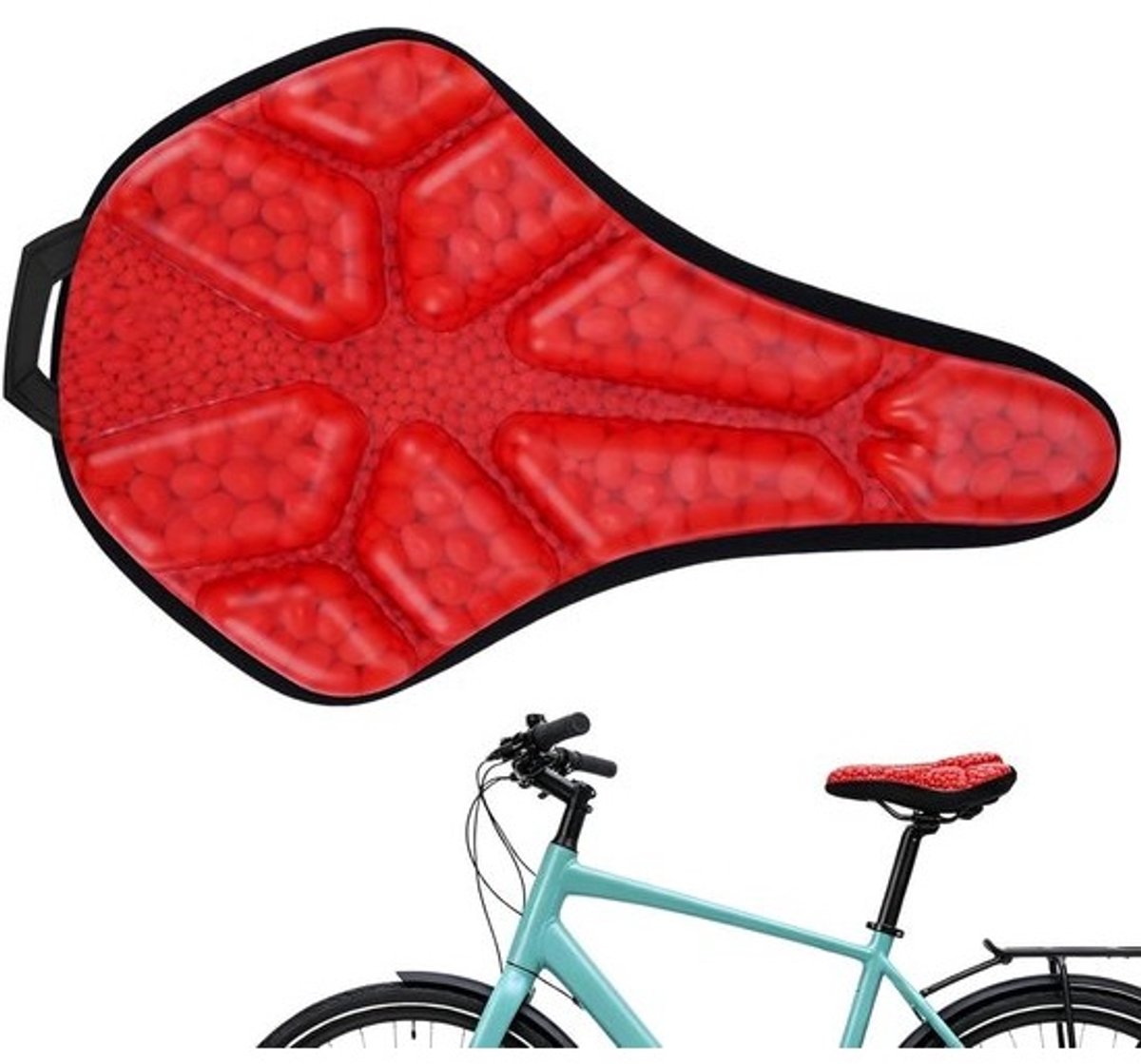 Fietszadelkussen - Gewatteerd fietszitje - Comfortabel fietsen - Schokabsorberend zacht kussen - 28.5 x 18.5 cm - Rood