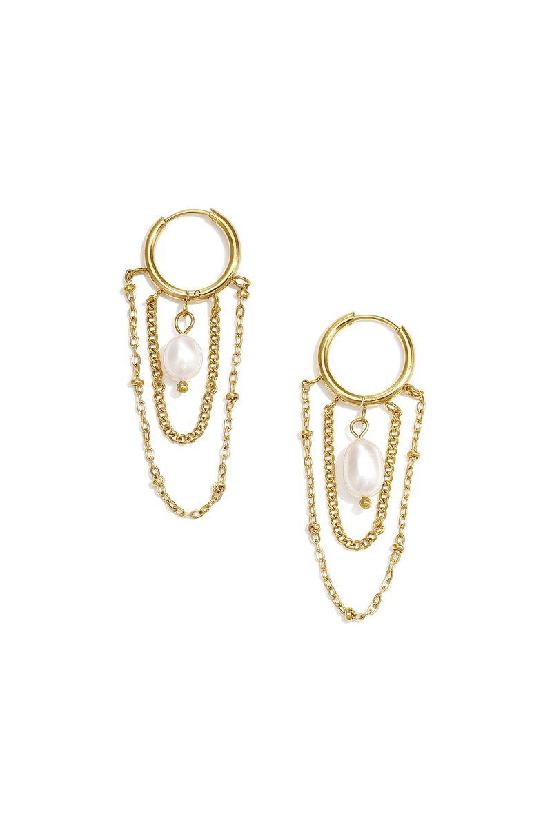 Oorbellen met hangertjes van roestvrij staal en ketting, simple daily simple series, damessieraden - zilveren kleur