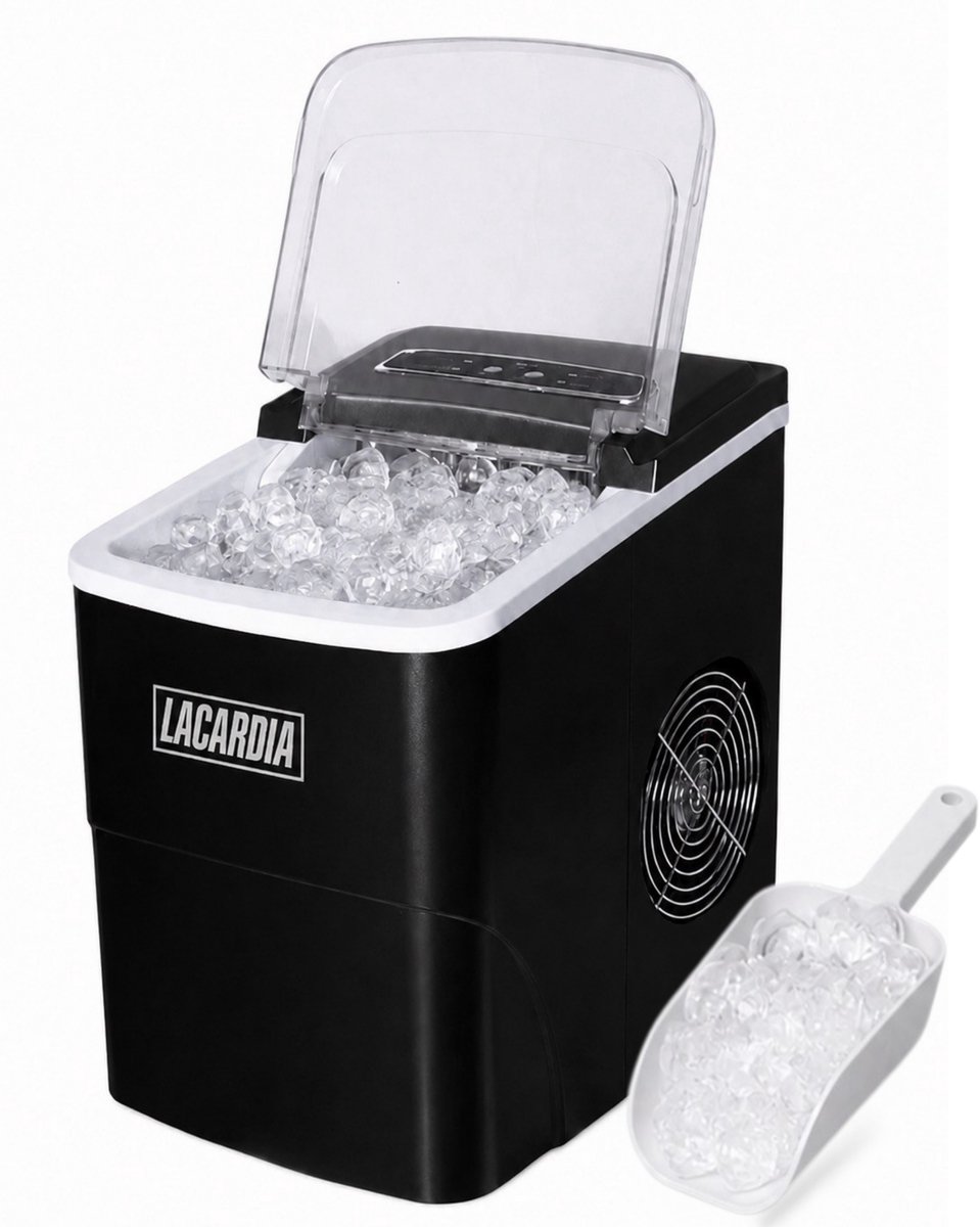 Lacardia IJsblokjesmachine 2L - IJsblokjesmaker met Zelfreinigingsfunctie - 12kg per 24 Uur - Inclusief IJsschep - Zwart