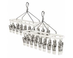 Bobypet - Droogrek - Sokken drogerrek - 2 Stucks - Winddicht & Roestvrij - Wasrek met Knijpers - 360° Draaibaar Droogrek RVS - Voor Sokken & Ondergoed - Wit