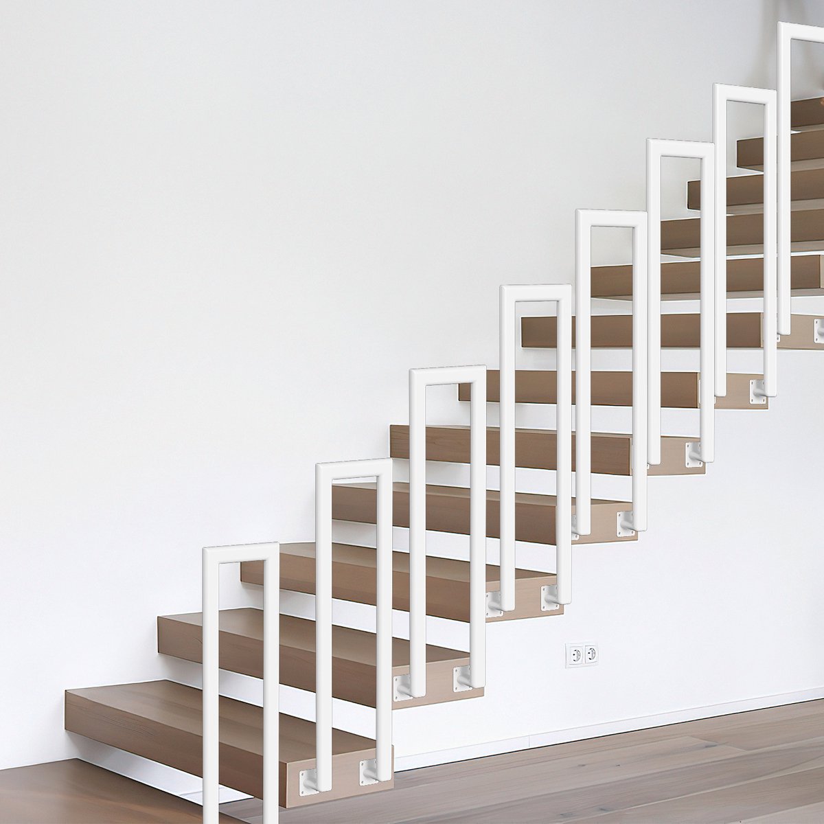 U-vormige trapleuning 75 cm wit – ijzeren handgreep met ovale buis, zijmontage voor trappen, binnen en buiten, incl. montagepakket