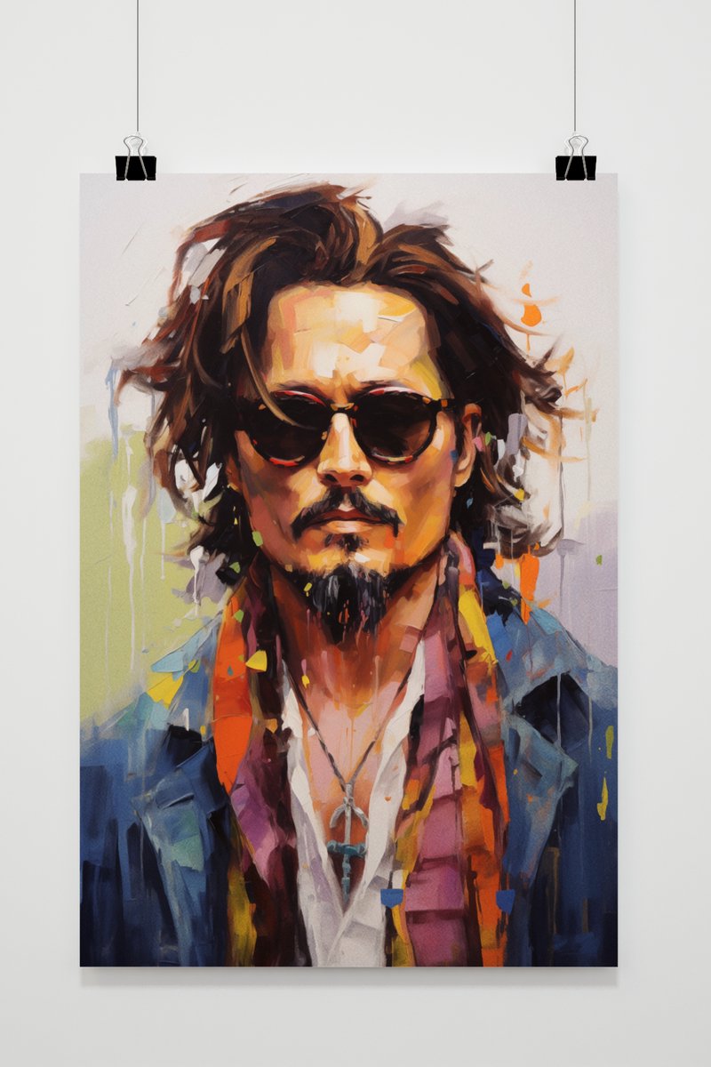 Johnny Depp Poster - Aquarel - Amerikaanse acteur - Film - posters - formaat 70x100cm - Wanddecoratie - L1259WV