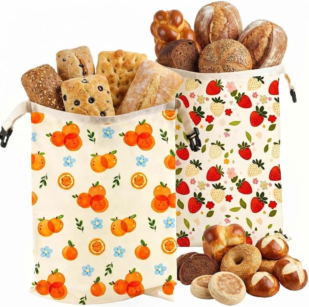 Twee herbruikbare broodzakken van linnen - 43 x 32 cm - Herbruikbare Katoenen Broodzak - Broodzakken Met Trekkoord - Diepvrieszak - Geschikt Voor zelfgebakken brood - stevig en duurzaam - Broodzak Herbruikbaar