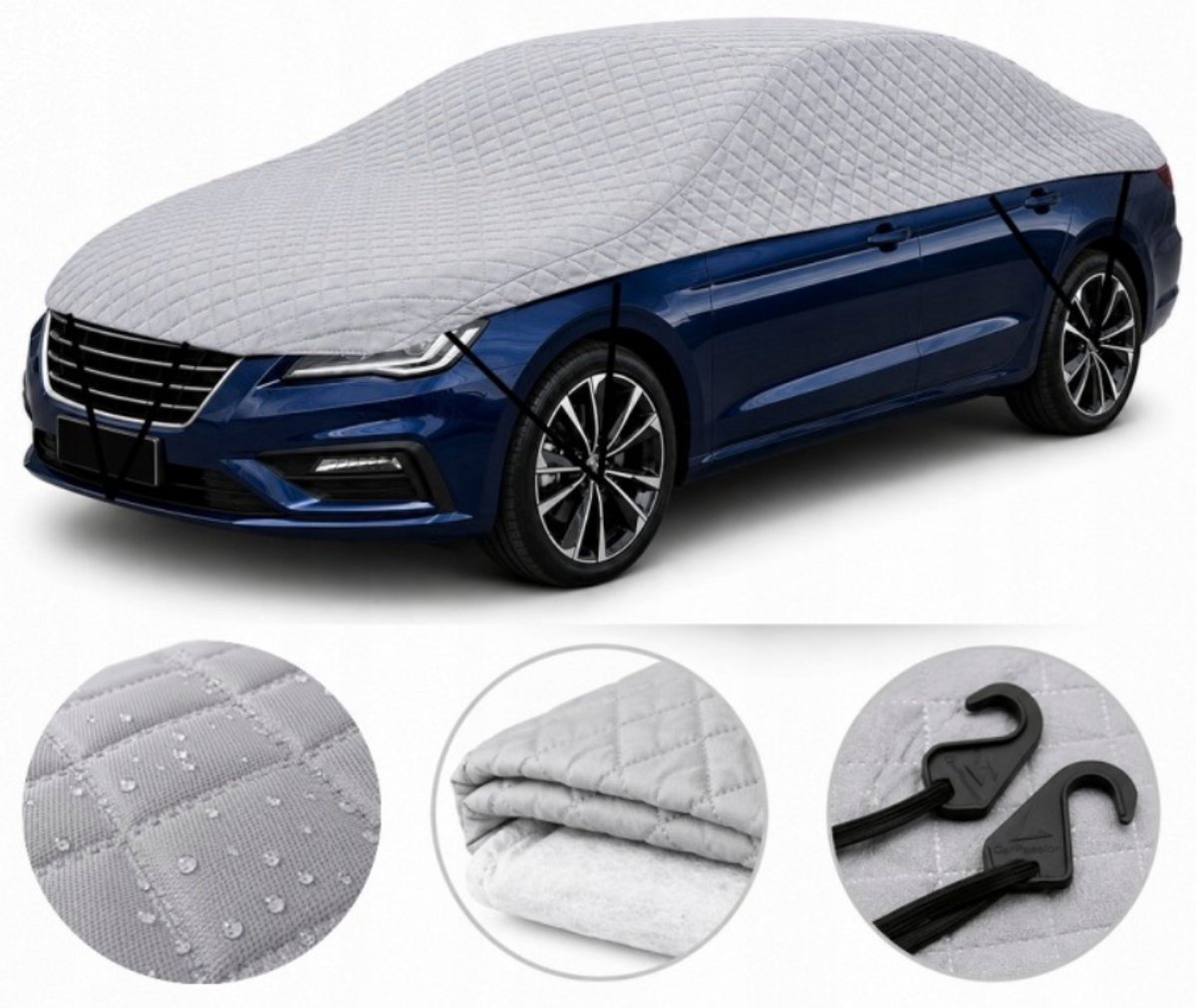 CarPassion Autohoes - Half Cover - Beschermhoes - Waterdicht & Vorstbestendig - Maat XL - Grijs - 472-500 cm