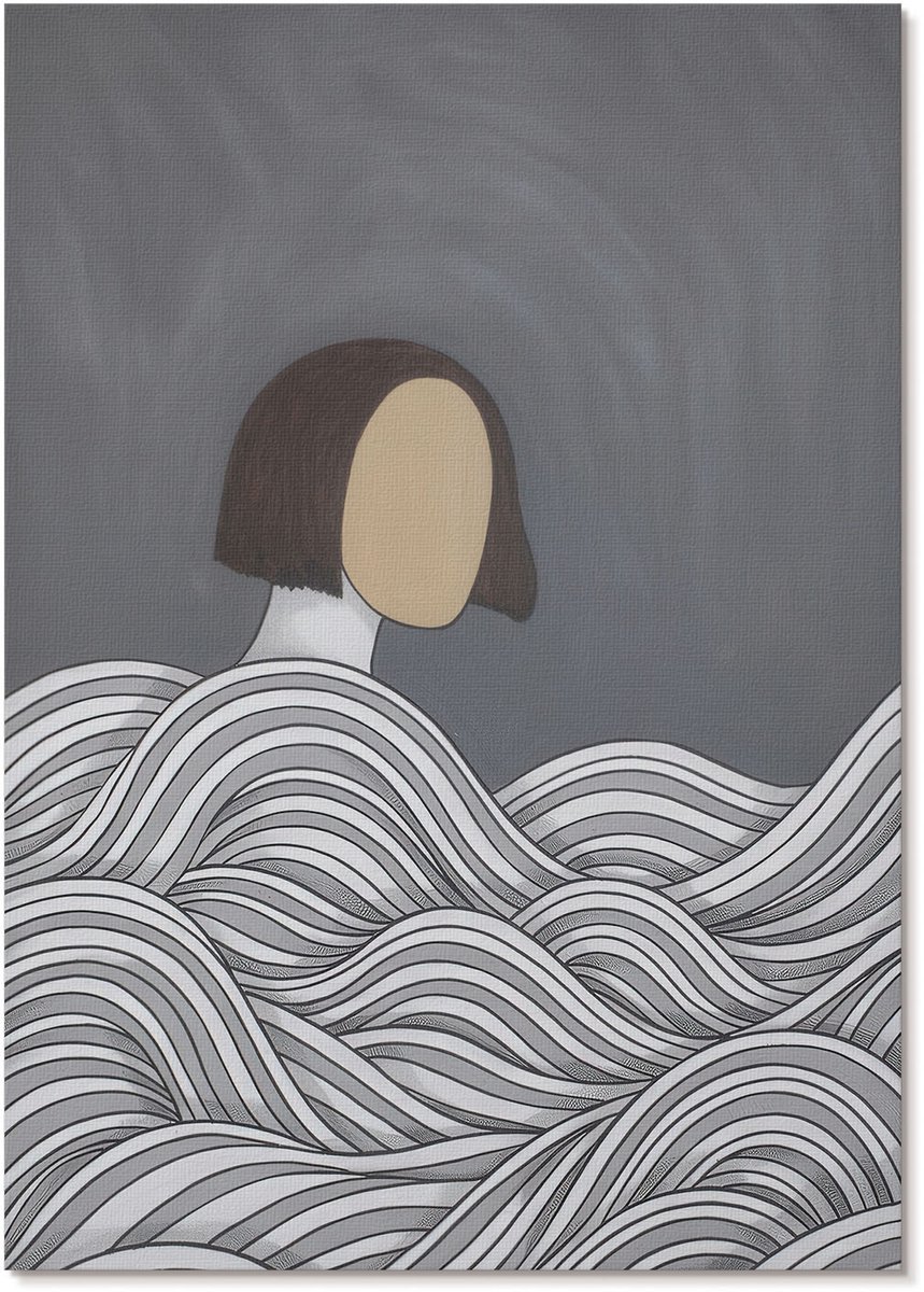 Tulup Polycanvas Poster - Een Figuur In De Golven, Illustratie - A4 - Grijs Illustratie - Rechthoek - Kunstposter - Woonkamer, Slaapkamer, Kantoor - Expressief