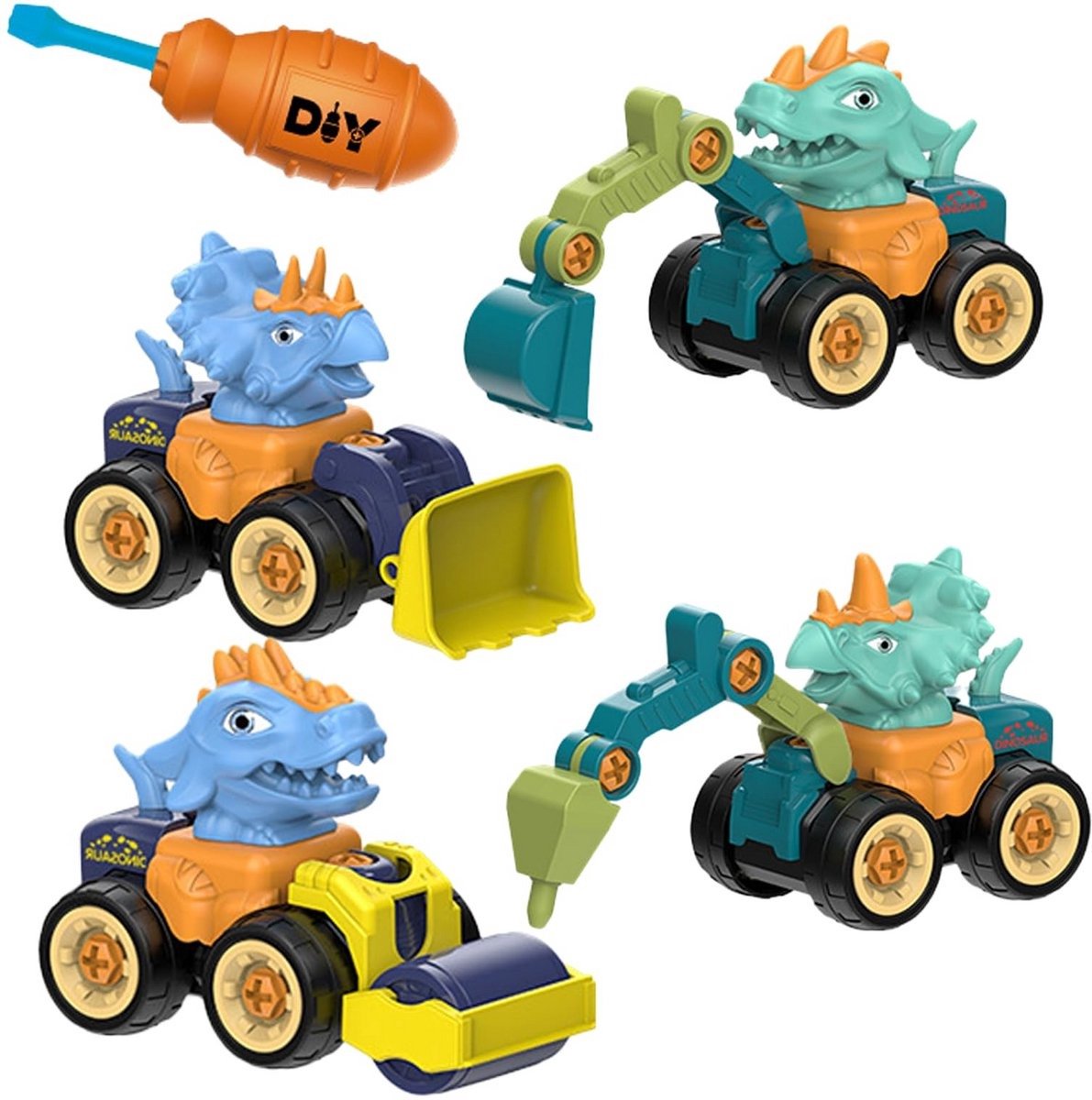 Casalora® 4-delige afneembare dinosaurus bouwvoertuigen speelgoedset, zandspeelgoed, graafmachine modelbouwvoertuig, jongensspeelgoed