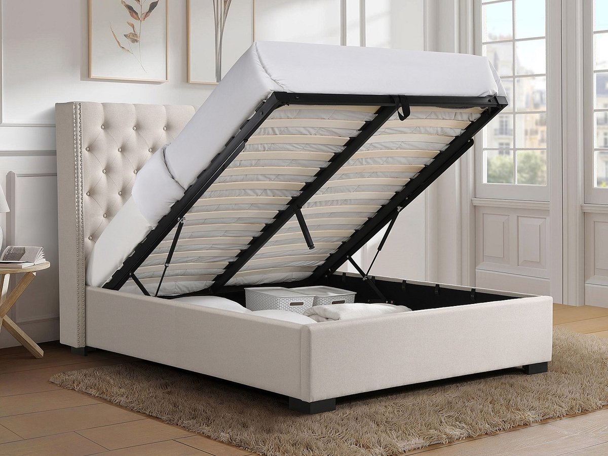 Vente-unique Bed met opbergruimte stof beige 180 x 200 cm (Super King Size Bed)