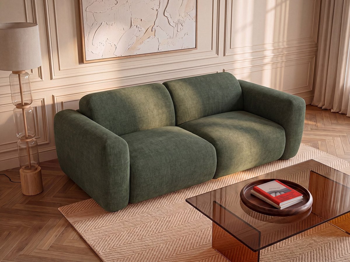 Vente-unique Modulaire driezitsbank in groene stof van Maison Céphy POGNI
