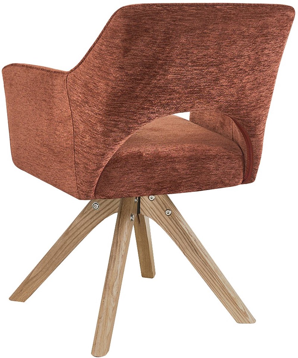 Vente-unique Draaibare stoel met armleuningen in gestructureerd stof en eiken hout - Terracotta KONYA