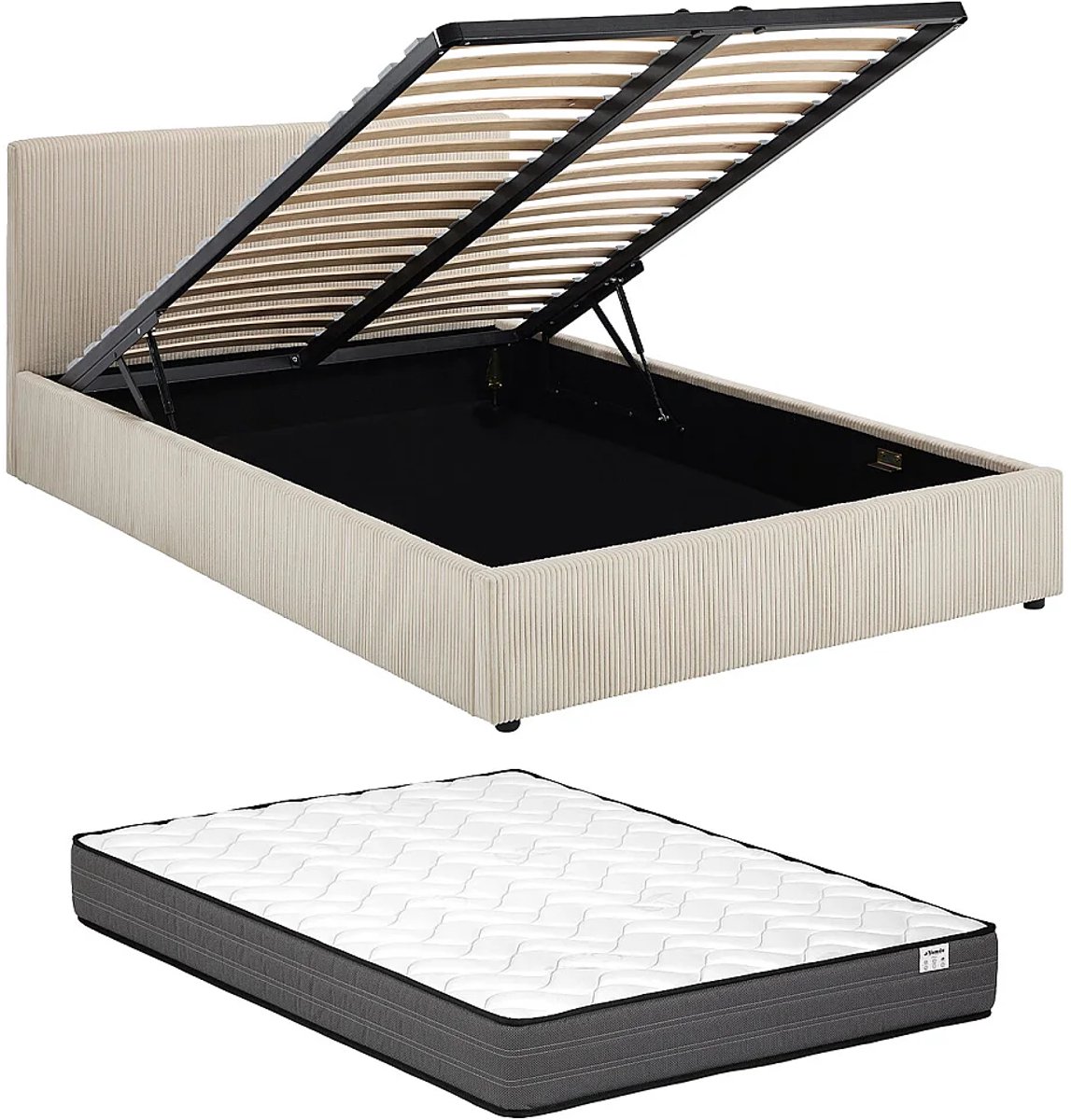 Vente-unique Bed met opbergruimte fluweel crème 140 x 200 cm