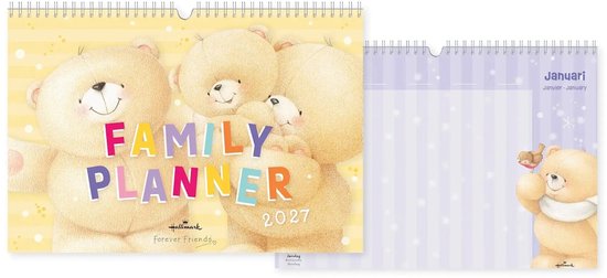 Forever Friends Family Planner 2027 met gele achtergrond en drie beren.