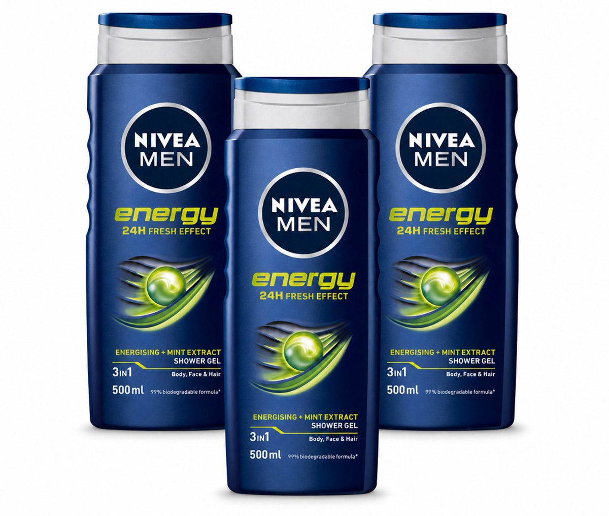 3 x NIVEA MEN - Douchegel - Energy - 500 ml - Bulkverpakking - 3 stuks