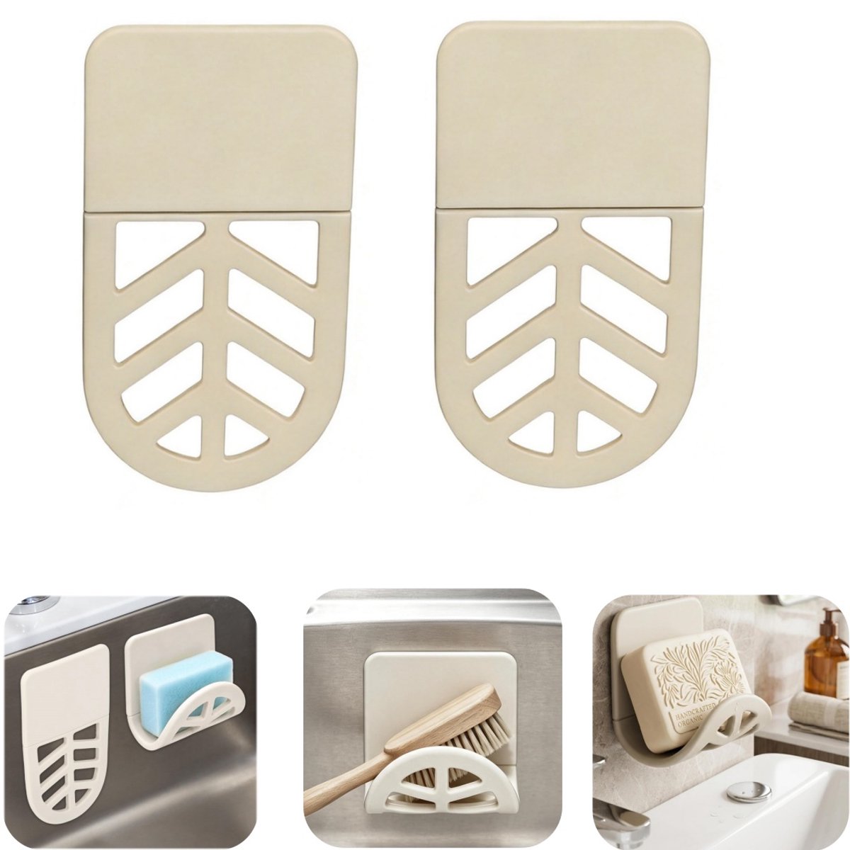 2 stuks sponsrek - zeepopberger - schoonmaakborstelhouder - siliconen opberger - handdoekenhanger - buigbaar - met zelfklevende achterkant - waterdicht - opbergaccessoires - geschikt voor gootsteen, muur, keuken (wit, 7,3*12,5 cm)
