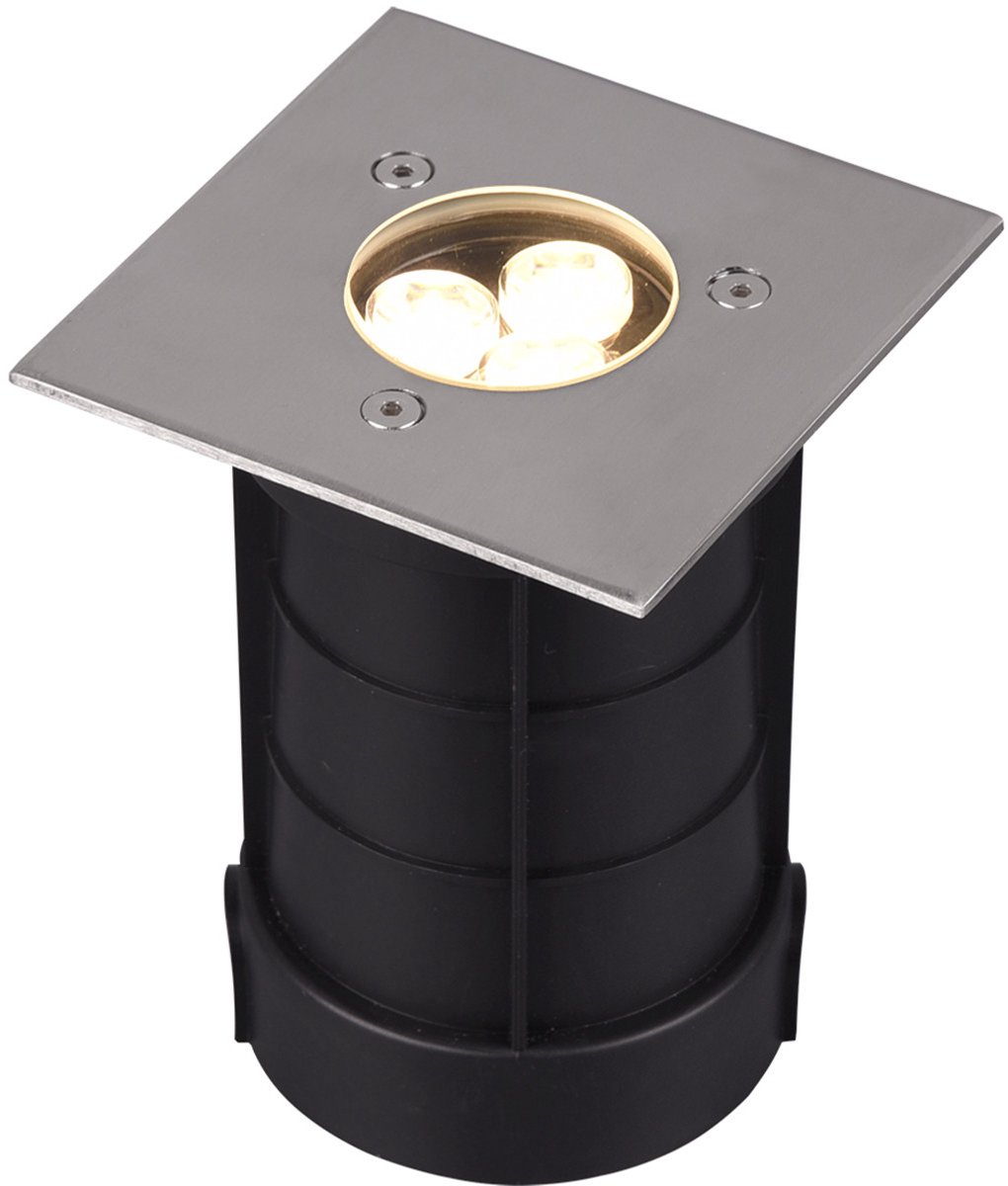 LED Grondspot - Trion Baliyi - Inbouw Vierkant - 3W - Waterdicht IP65 - Warm Wit 3000K - Mat Nikkel - RVS
