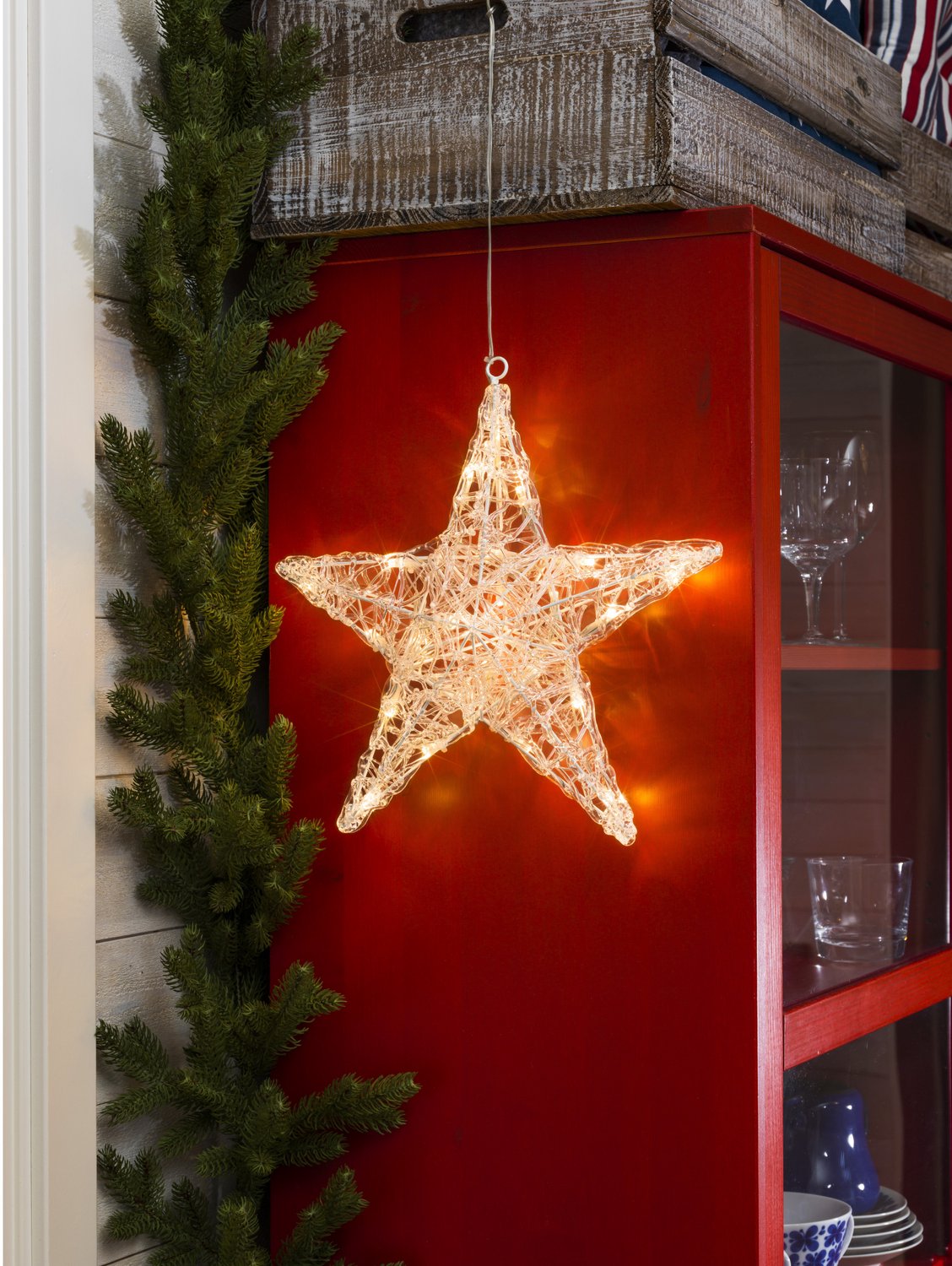 Verlichte kerstster - 2x - 32 cm - 24 led lampjes - warm wit - acryl - binnen gebruik - dimmer - kerstverlichting – foto 2
