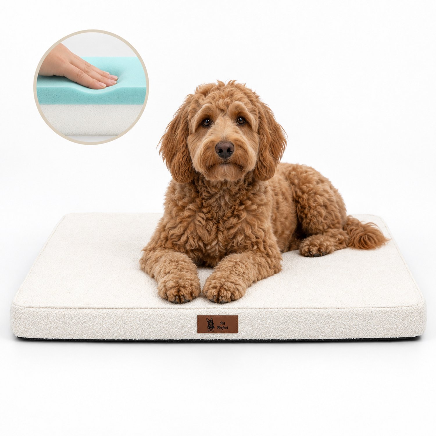 Pet Perfect BonoBed Bench Orthopedisch Hondenkussen - Memory Foam - Wasbaar Hondenbed - Benchkussen - Waterafstotende Binnenhoes - 91x69 cm - L - Bouclé Beige