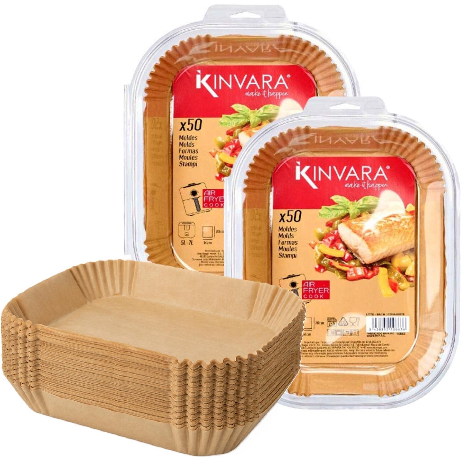 Kinvara Airfryer bakpapier - rechthoekig - 20 x 30 x 10 cm - anti kleef - bakfolie - 100x vellen - hittebestendig