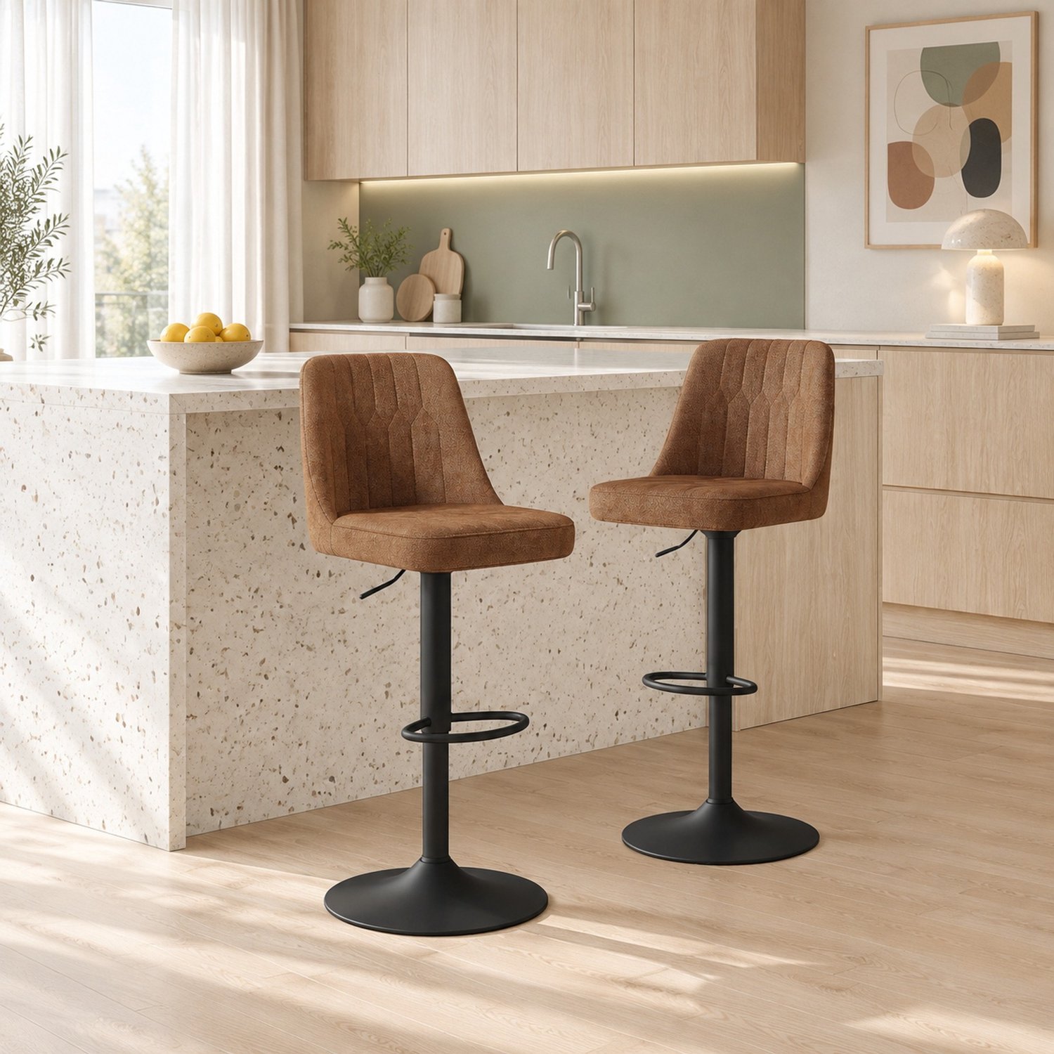 CHICFURN Barkruk - Set van 2 - Hoogteverstelbaar - Draaibaar - Bruin en zwart